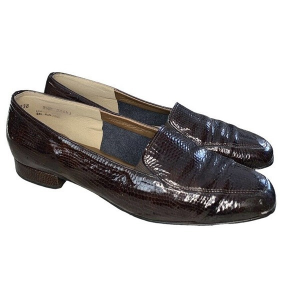 California Magdesians Leather Shoes Brown Maroon Embossed Croco‎ Loafers Vtg